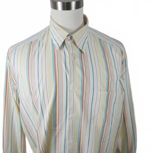Turrau Mens Button Up Pastel Yellow Striped Shirt XL Spain Made Vintage